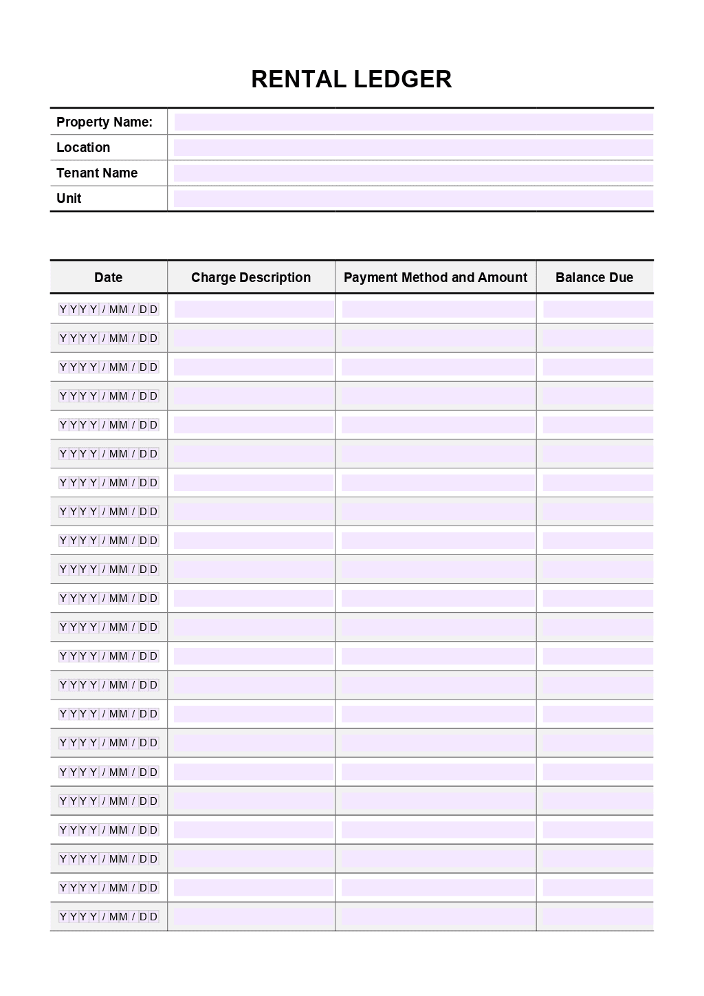 Rent Ledger Template ONLYOFFICE