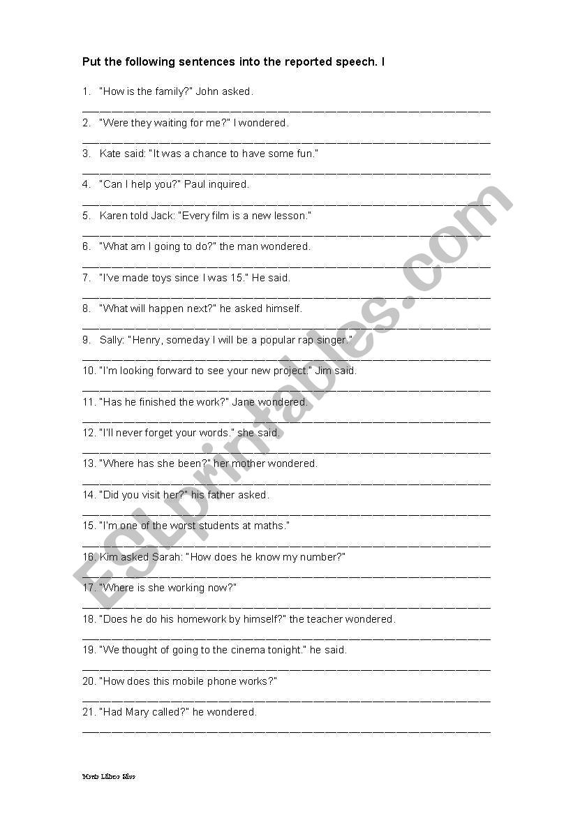 Reported Speech 1 ESL Worksheet By Marta 