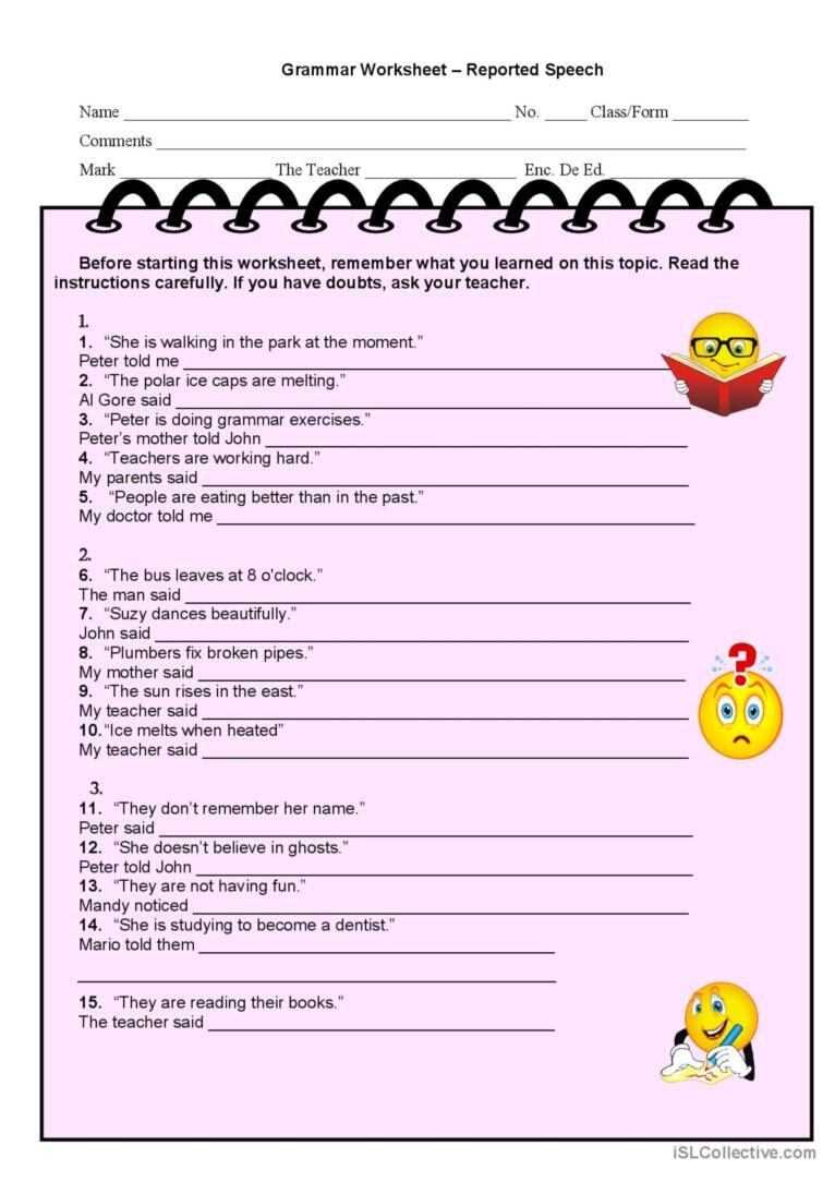 Reported Speech English ESL Worksheets Pdf amp Doc