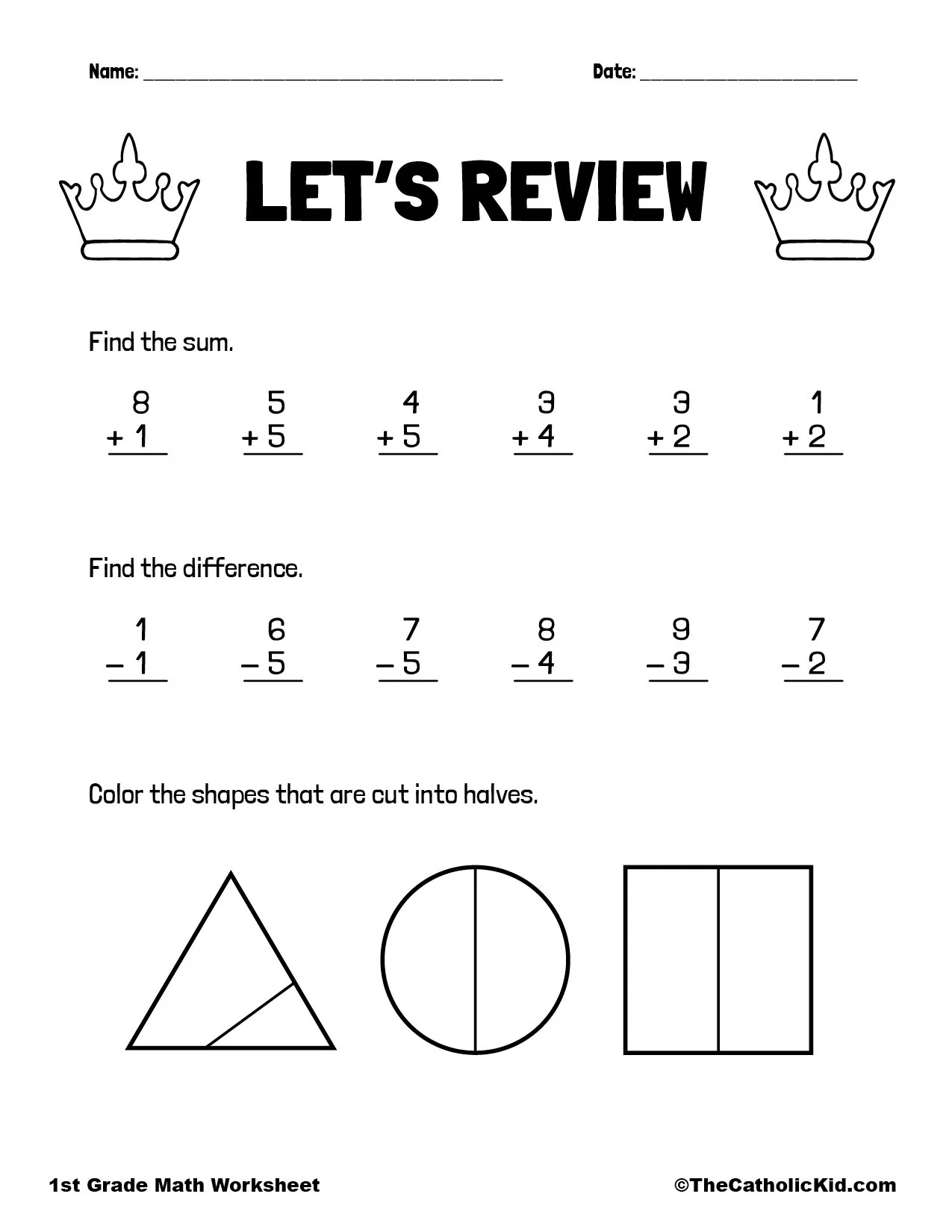 Review Fractions Addition amp Subtraction 1st Grade Math 