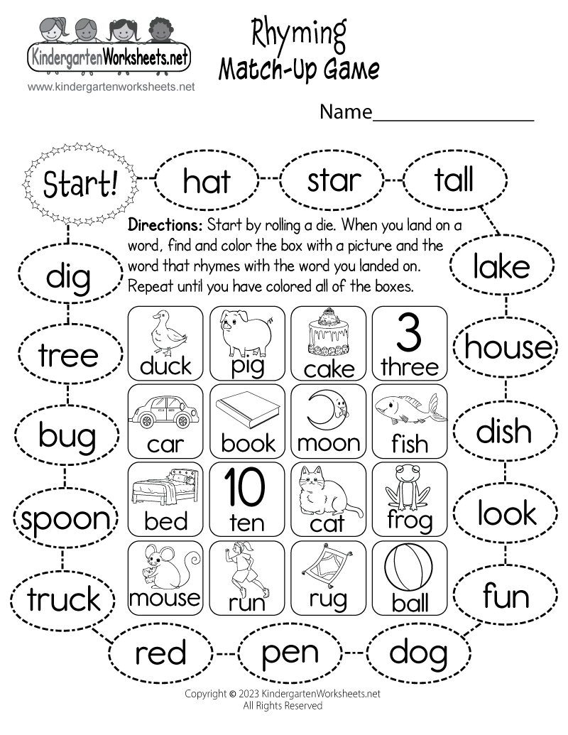 Rhyming Match Up Game Worksheet Free Printable Digital amp PDF