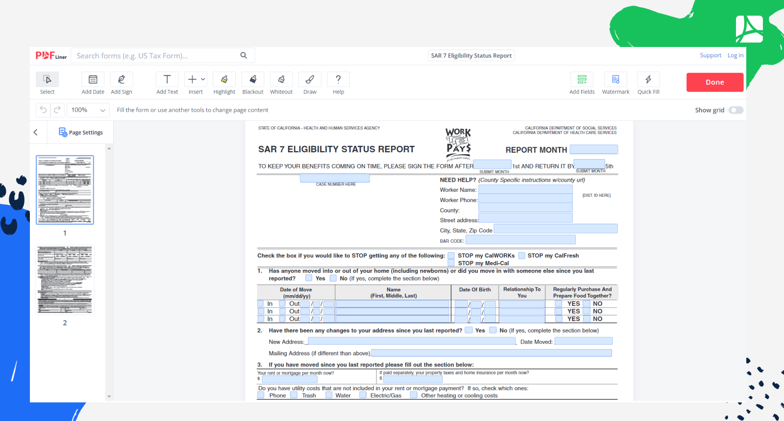 SAR 7 Eligibility Status Report Online Blank Sign Online PDFliner