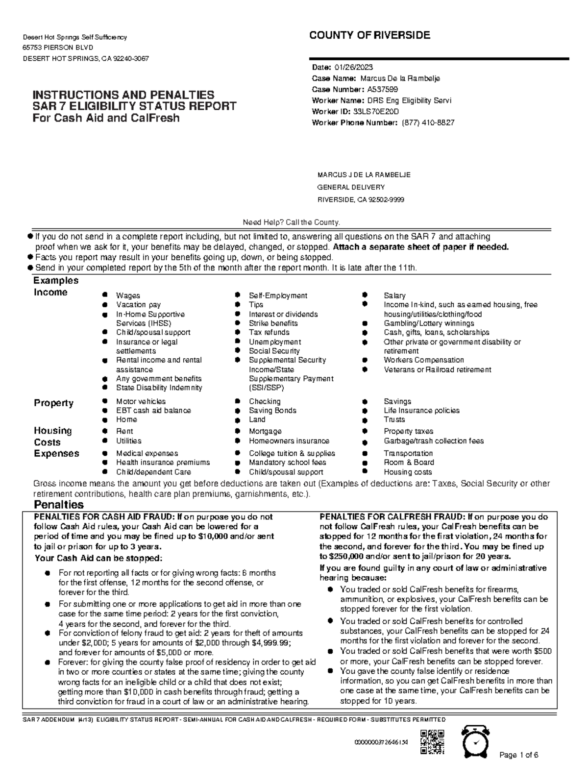 Calfresh Sar 7 Form Printable