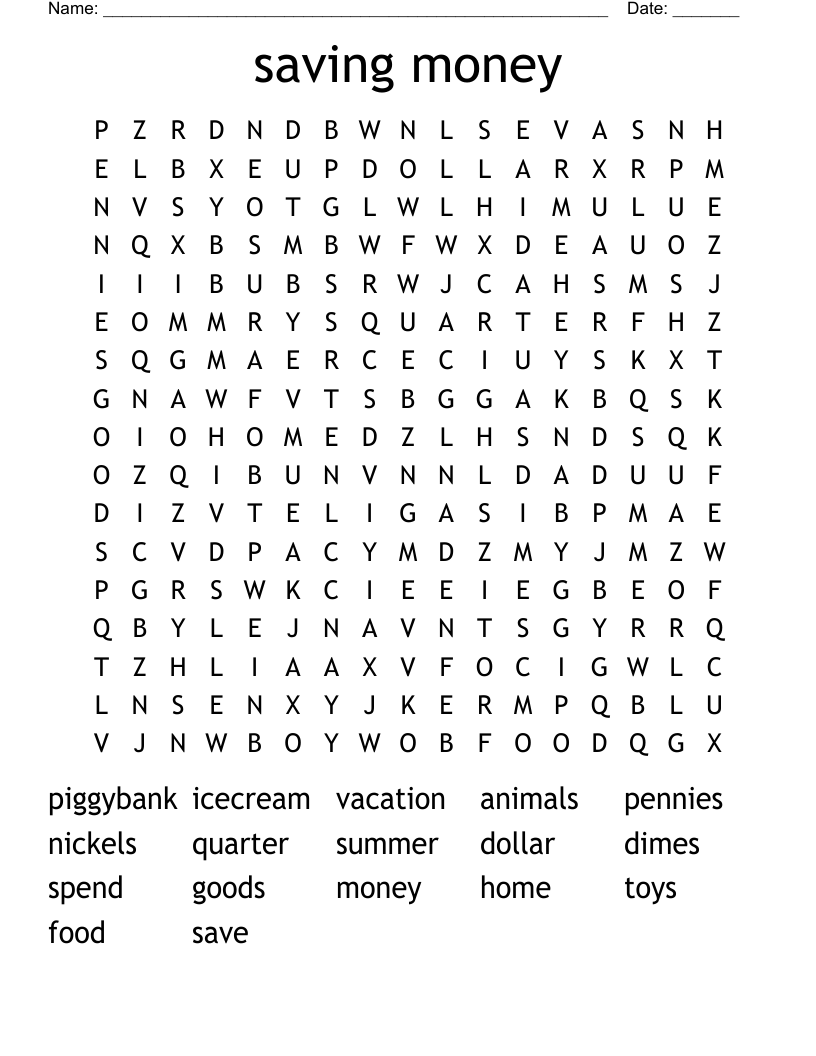 Saving Money Word Search WordMint