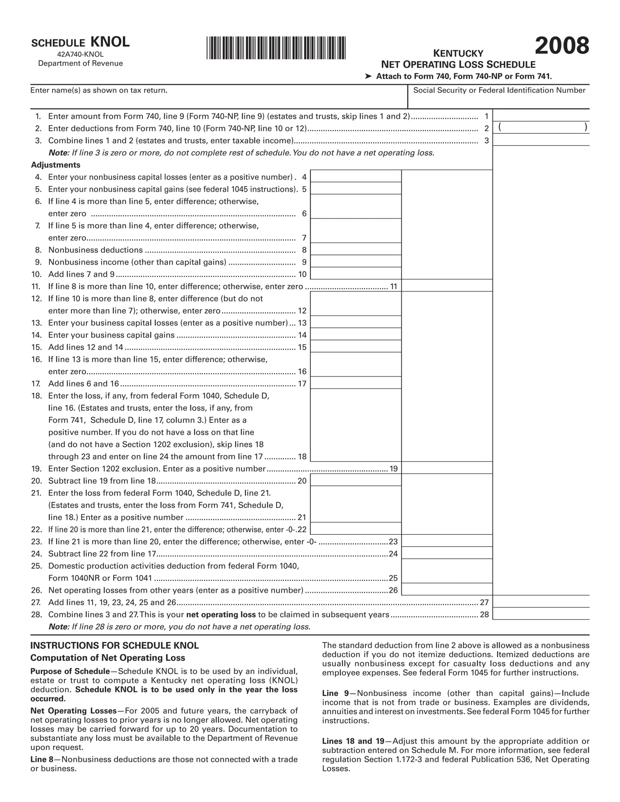 Ky State Tax Forms And Instructions 740