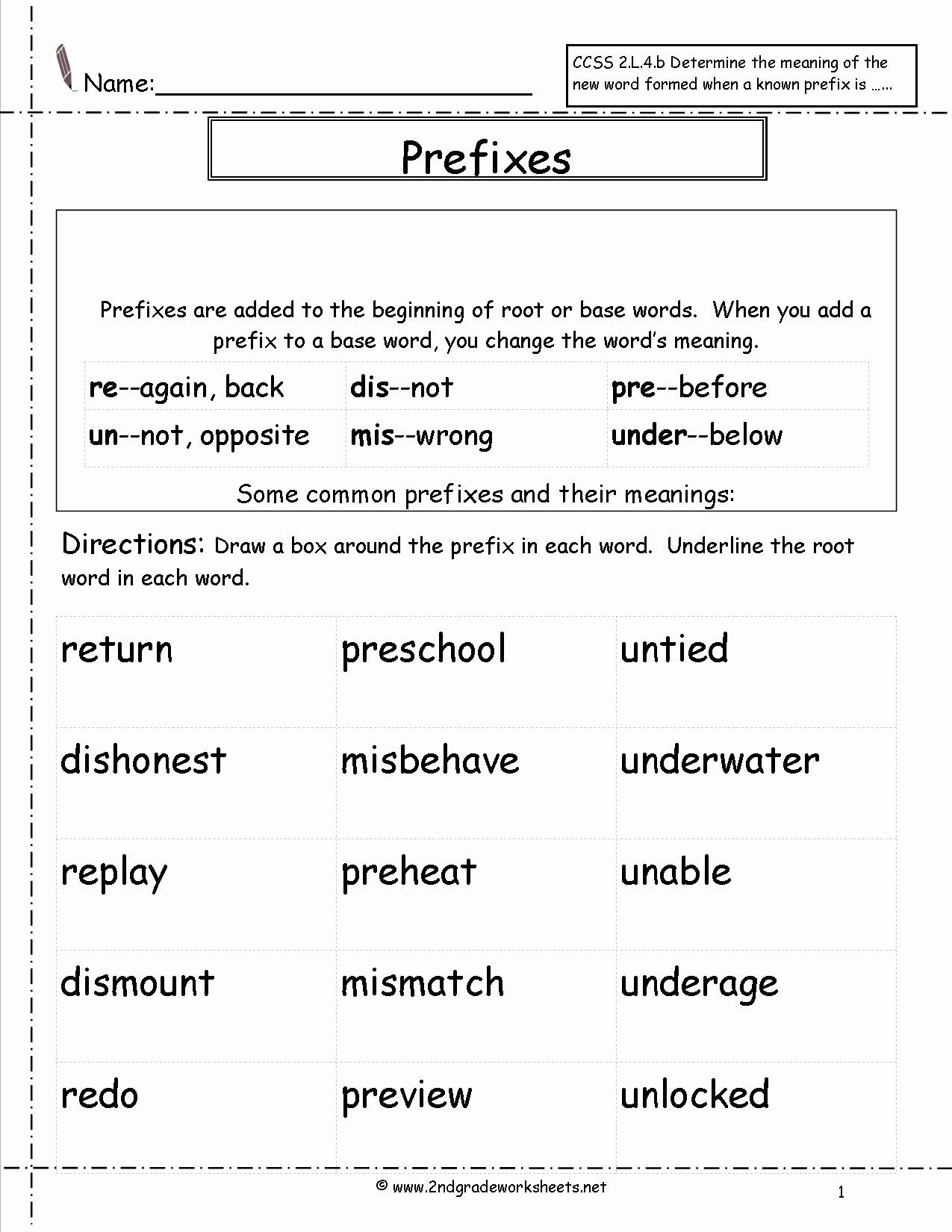 Second Grade Prefixes Worksheets Suffixes Worksheets Prefix 