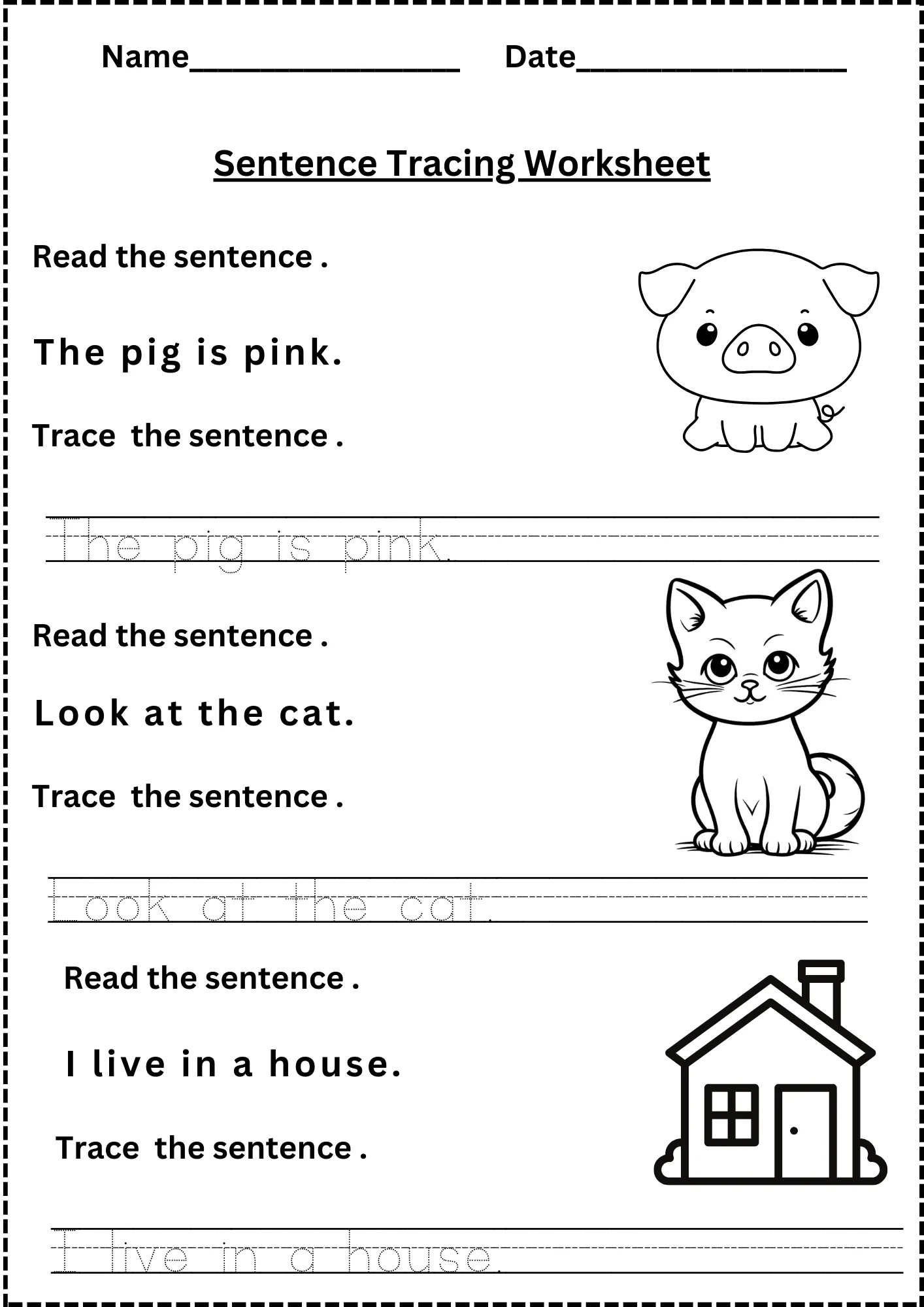 Practice Tracing Sentences Worksheets
