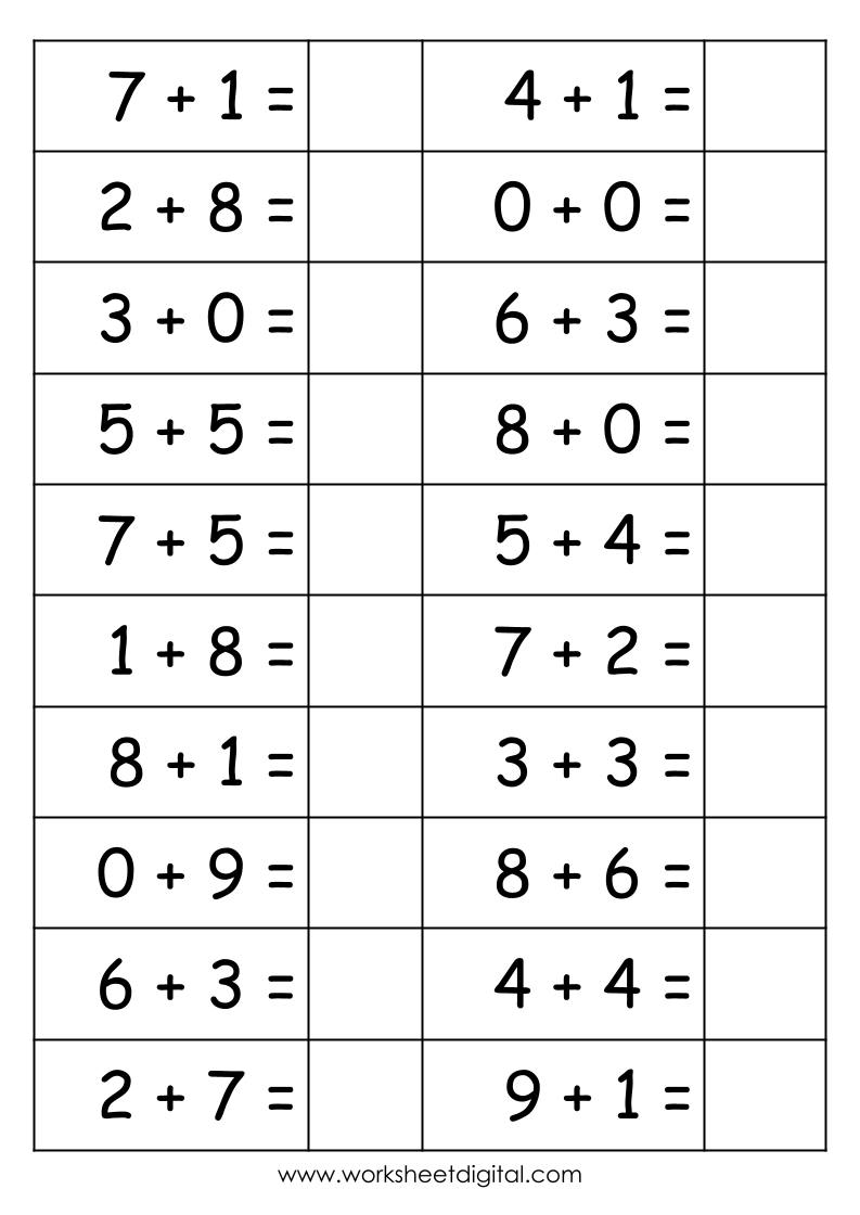 Single Digit Addition Math Practice Worksheet Digital 1 