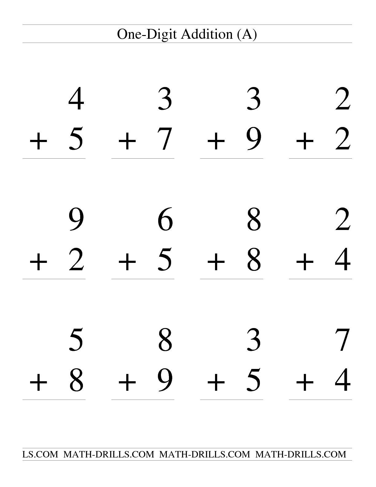 Free Printable Single Digit Addition Sheets