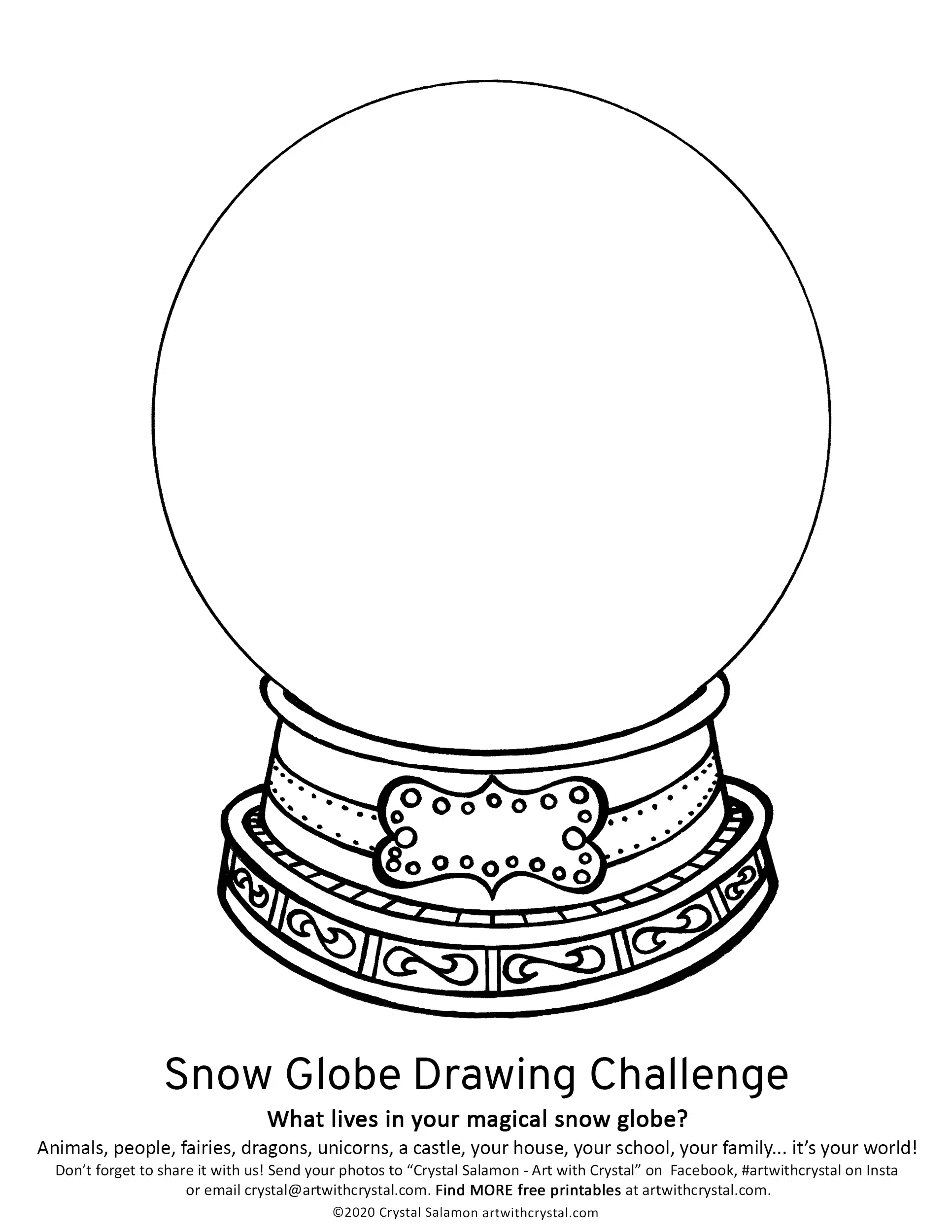 Snow Globe Drawing Challenge FREE Printable Art With Crystal