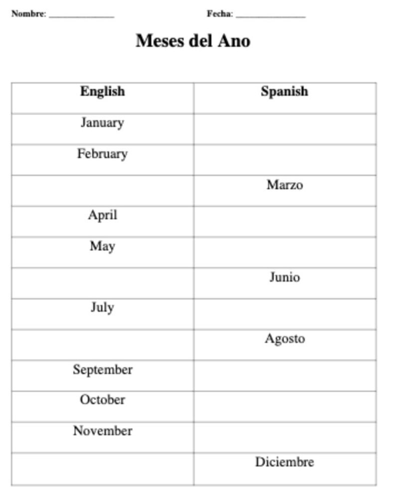 Spanish Printable Worksheets For Adults