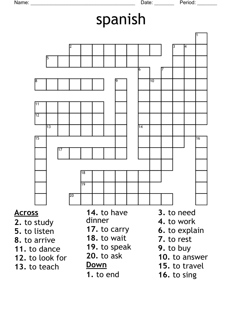 Spanish Crossword Puzzles Printable