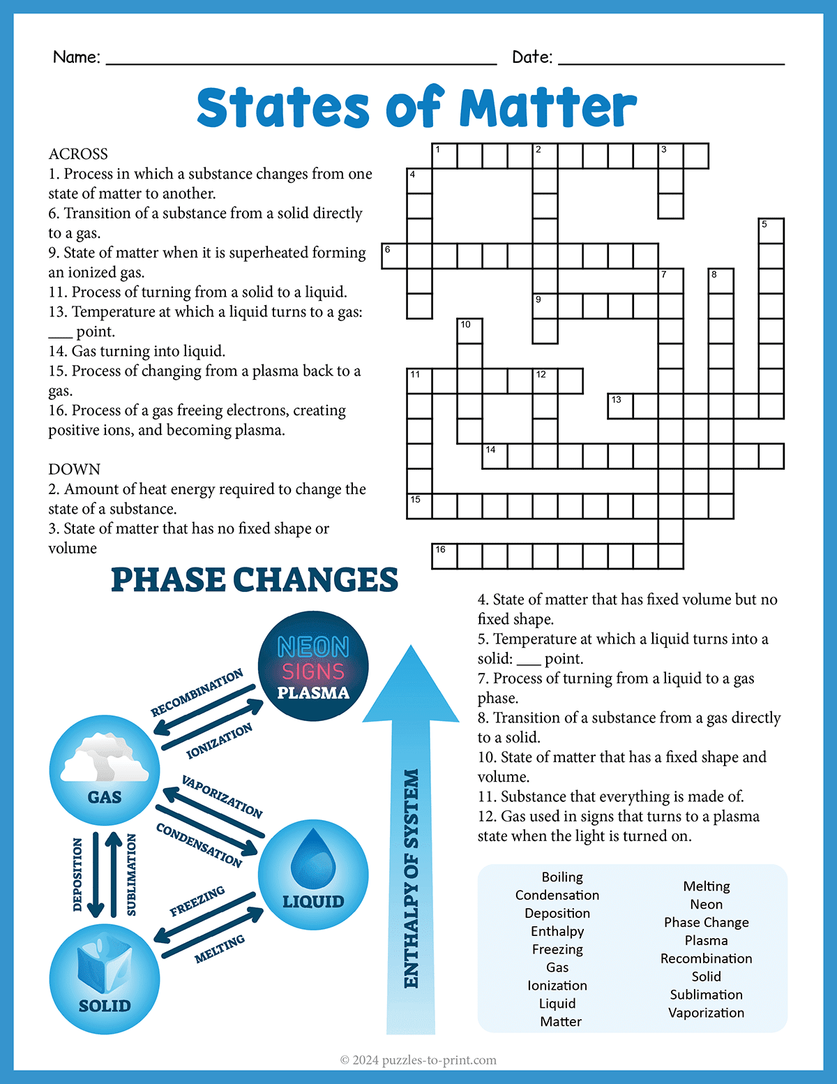 States Of Matter Crossword