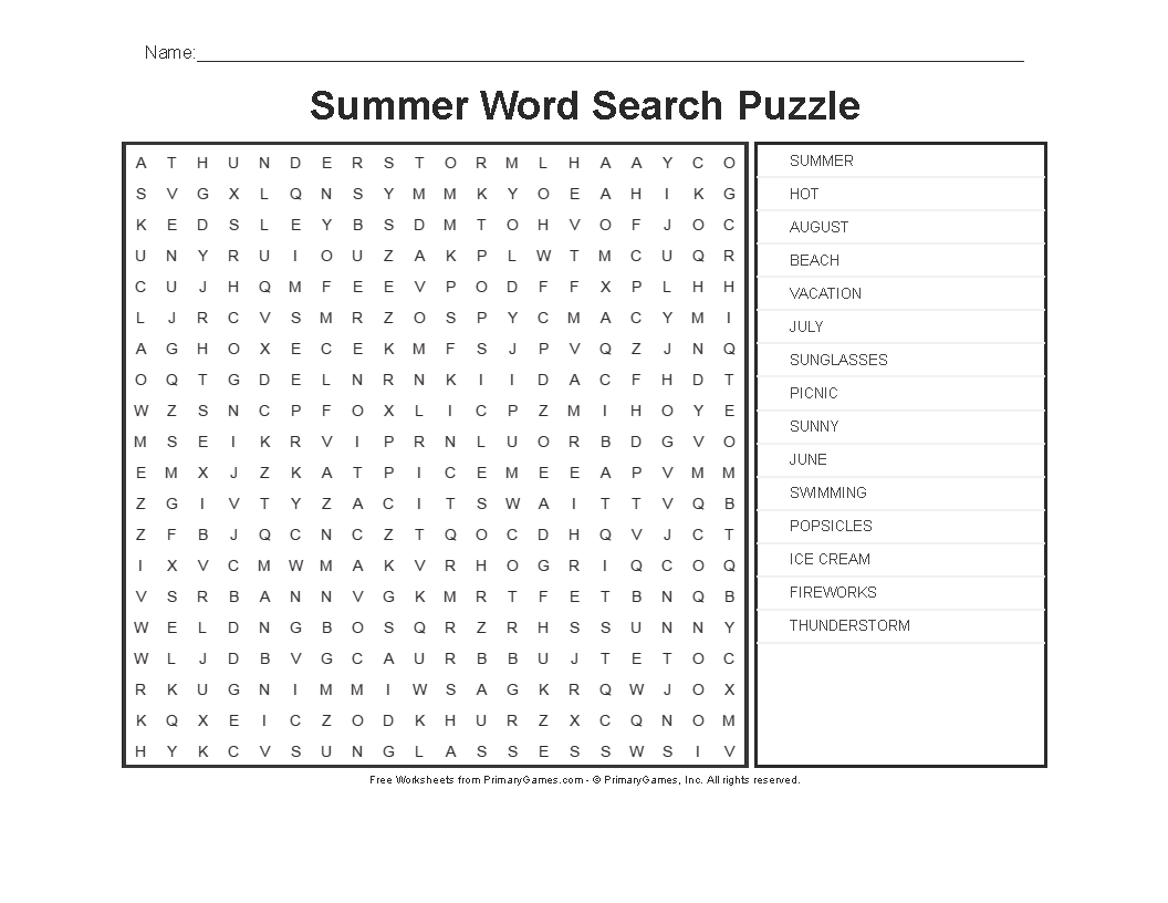 Summer Worksheets Summer Word Search Puzzle Free Online Games 