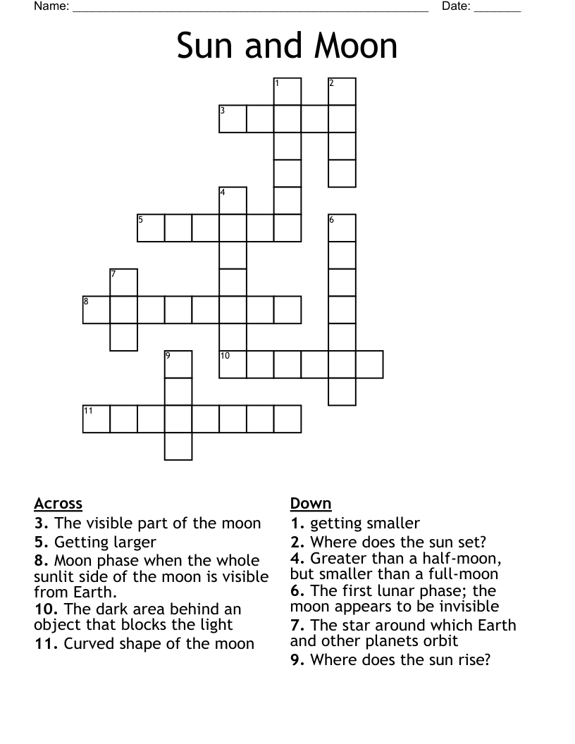 Sun And Moon Crossword WordMint