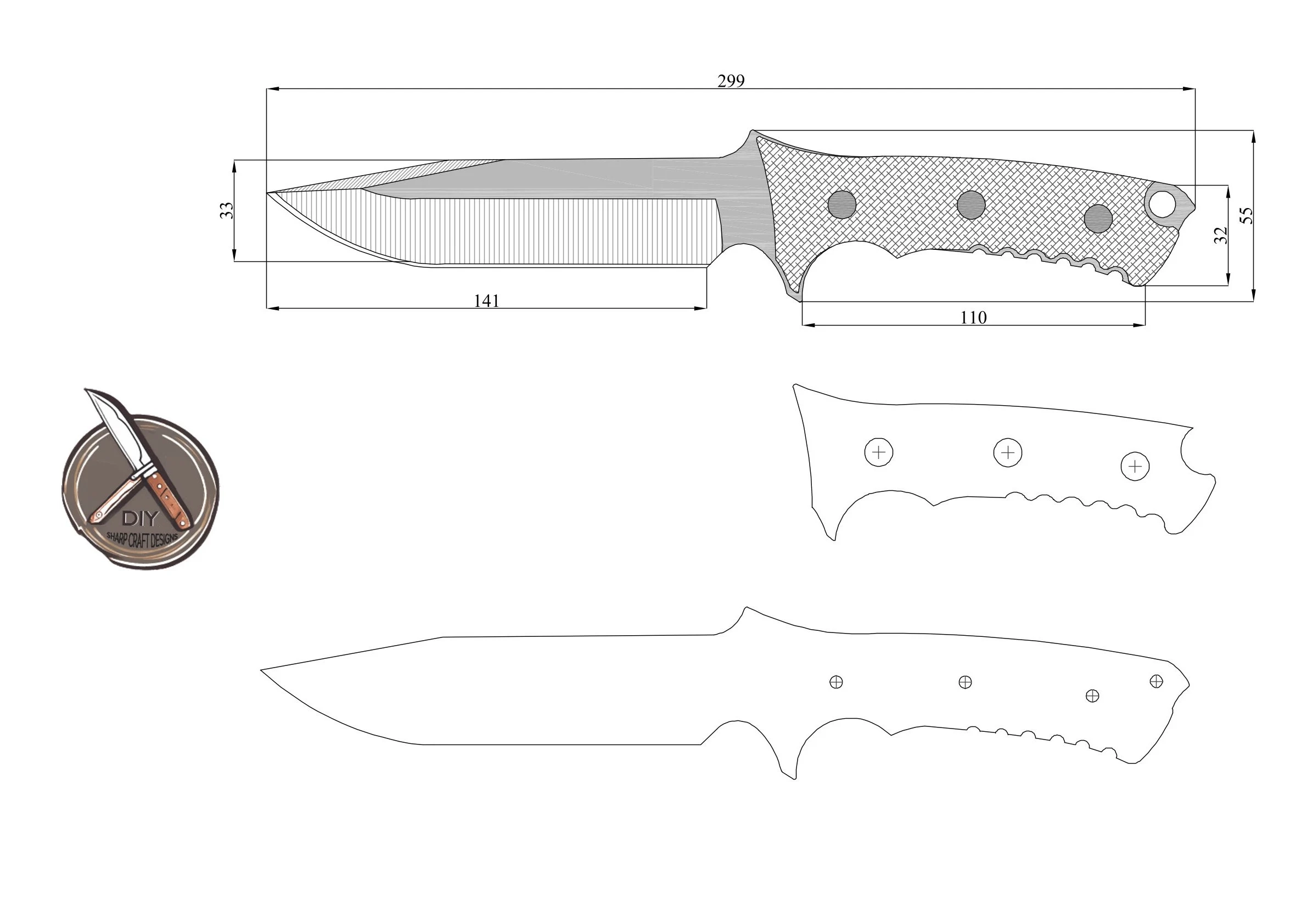 Survival Knife Template Versatile Blade Design DWG DXF PDF Etsy