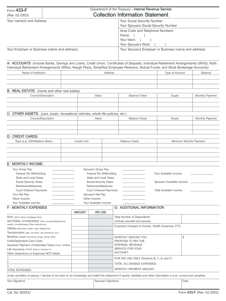 Tax Form 433 F Printable