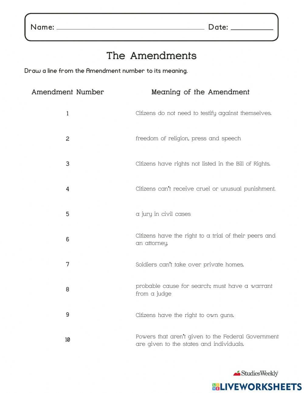 The Bill Of Rig Free Interactive Worksheets 6837744