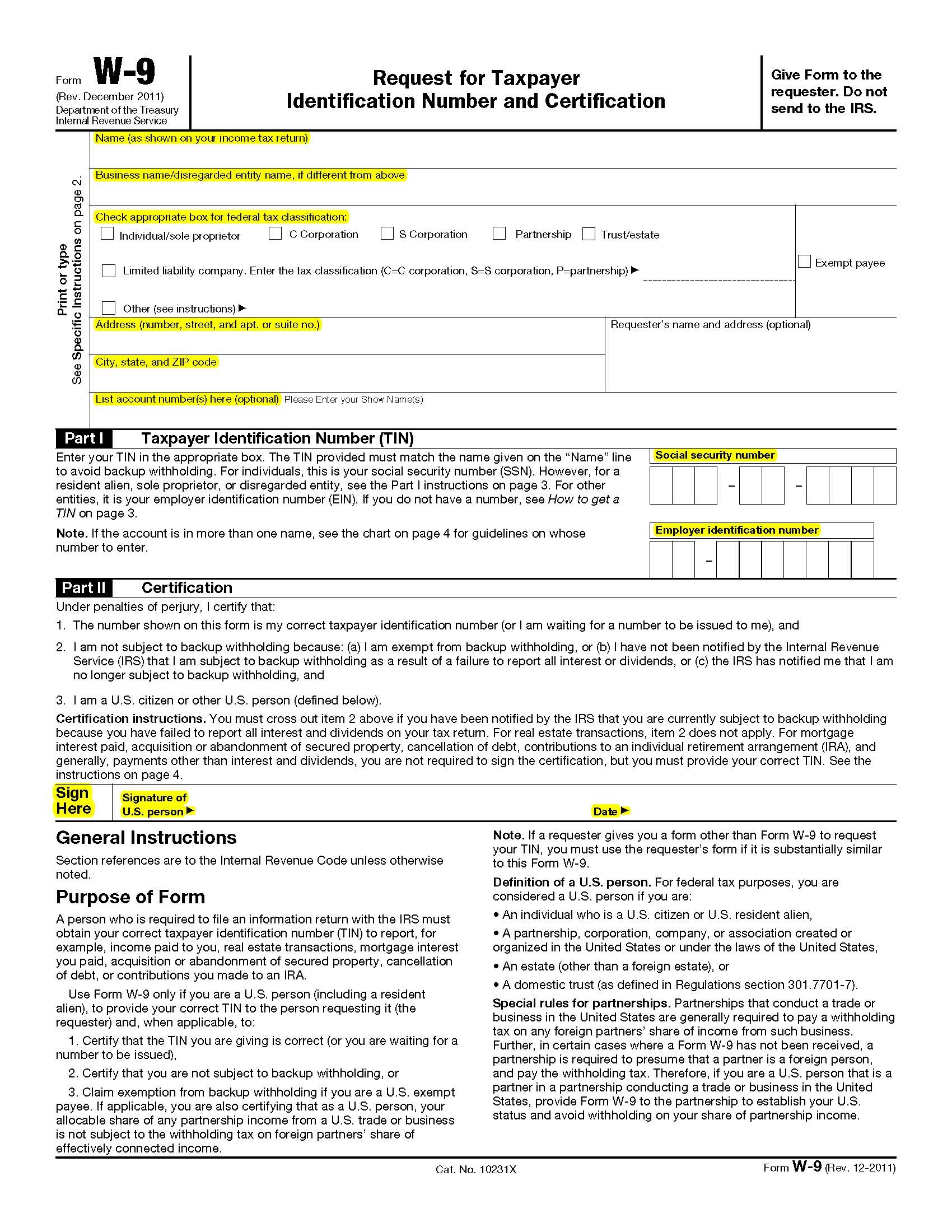 W9 Form Printable Copy