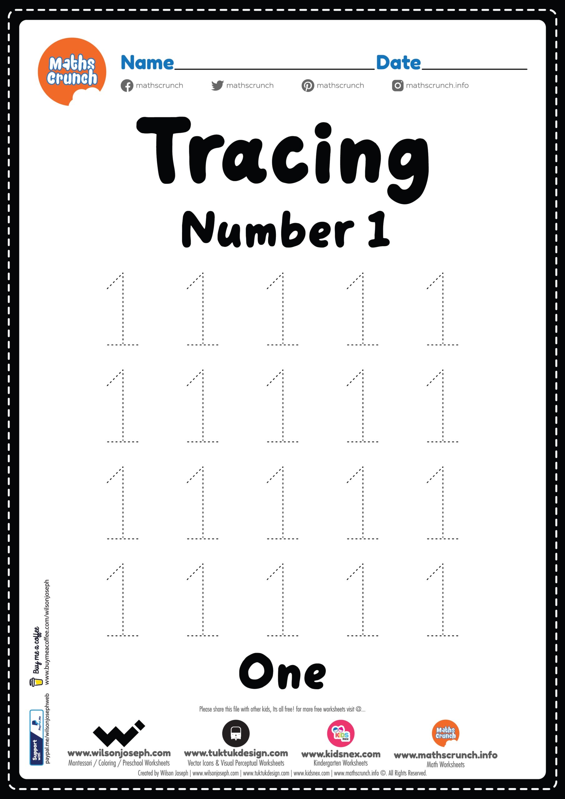 Number 1 Printable Sheet