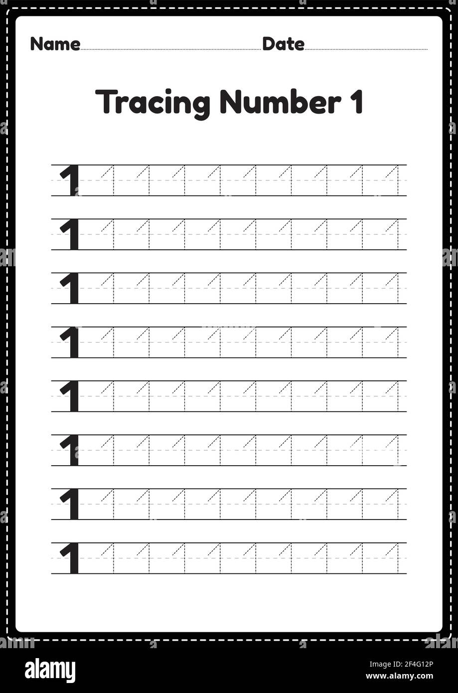 Tracing Number 1 Worksheet For Kindergarten And Preschool Kids For 