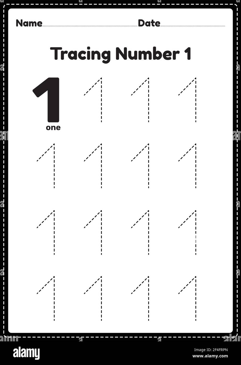Tracing Number 1 Worksheet For Kindergarten And Preschool Kids For 
