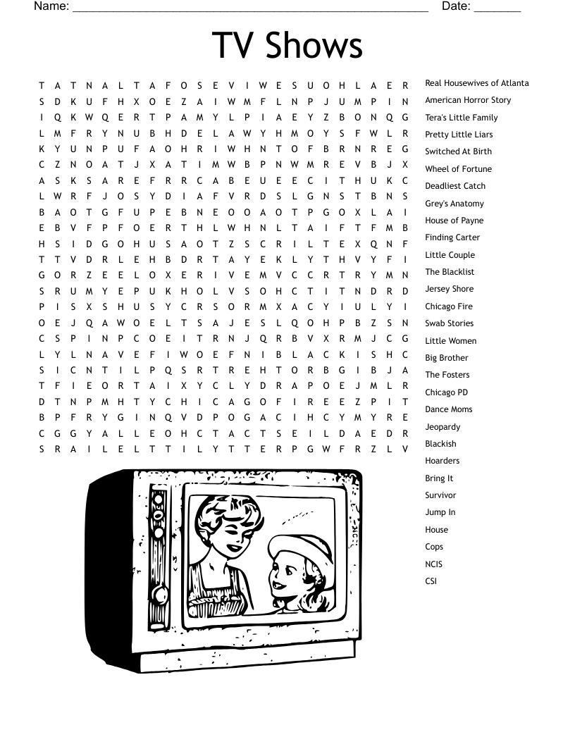 TV Shows amp Programs Crosswords Word Searches Bingo Cards WordMint