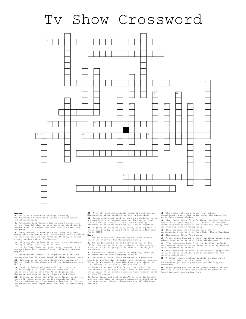 TV Shows amp Programs Crosswords Word Searches Bingo Cards WordMint
