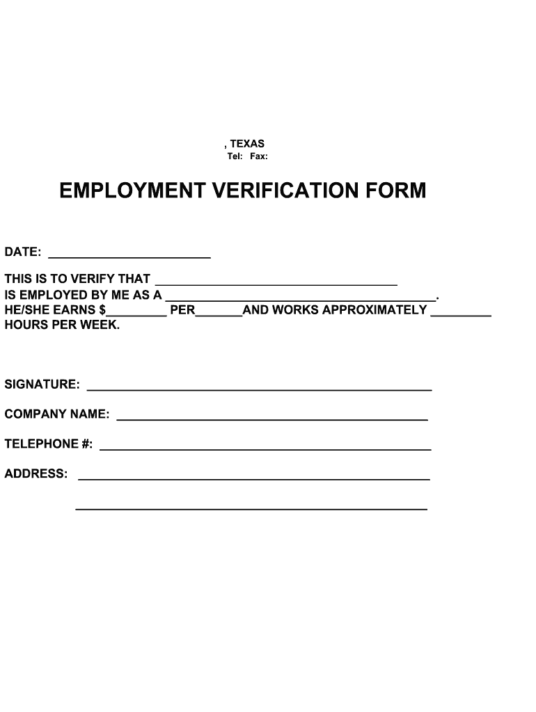 TX Employment Verification Form Fill Online Printable Fillable 