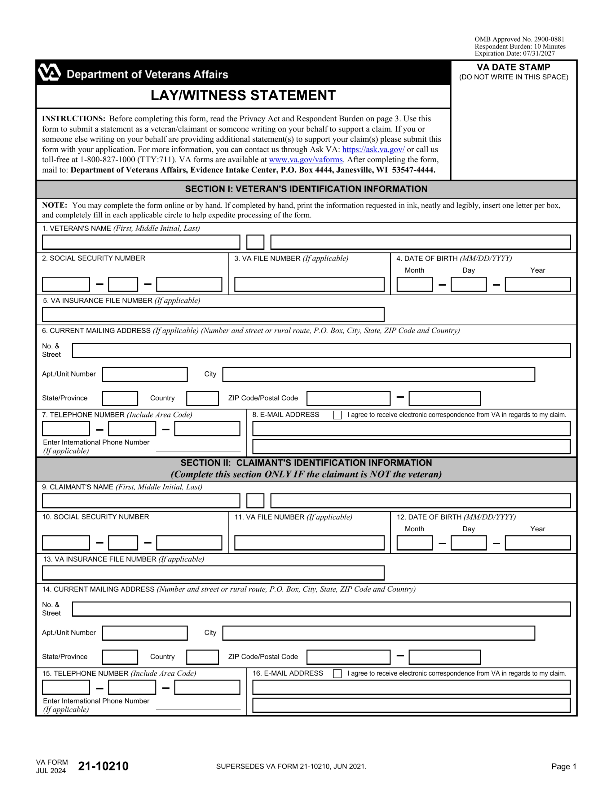 VA Form 21 10210 2024 2025 Fill Forms Online PDF Guru