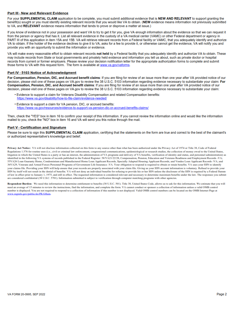 Va Form 20 0995 Fillable Printable Free