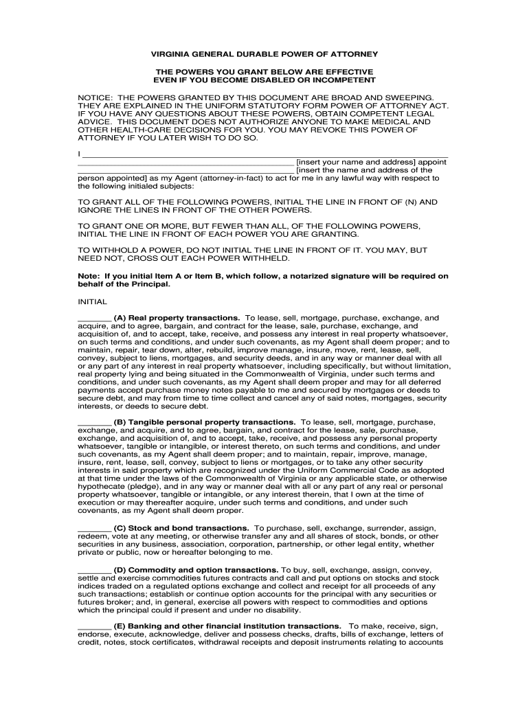 VA General Durable Power Of Attorney Form Fill Online Printable 