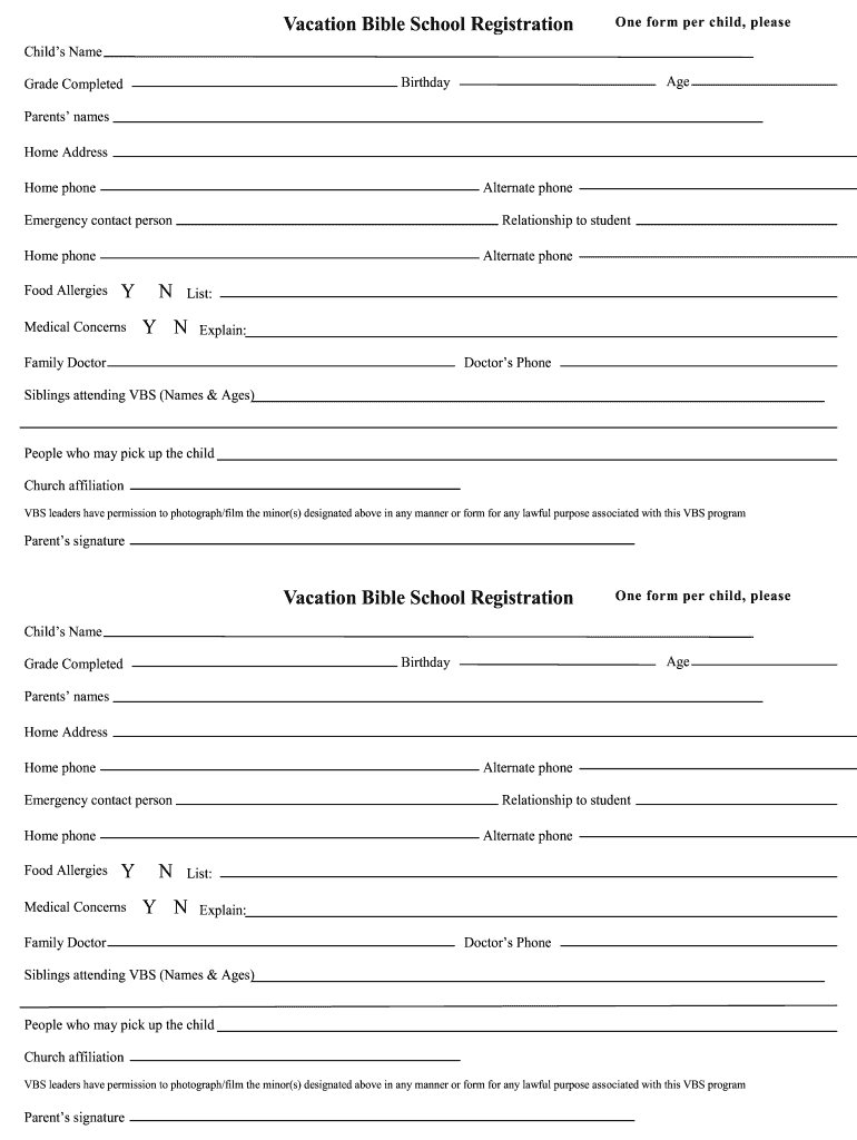 Printable Registration Form Template Free Vbs