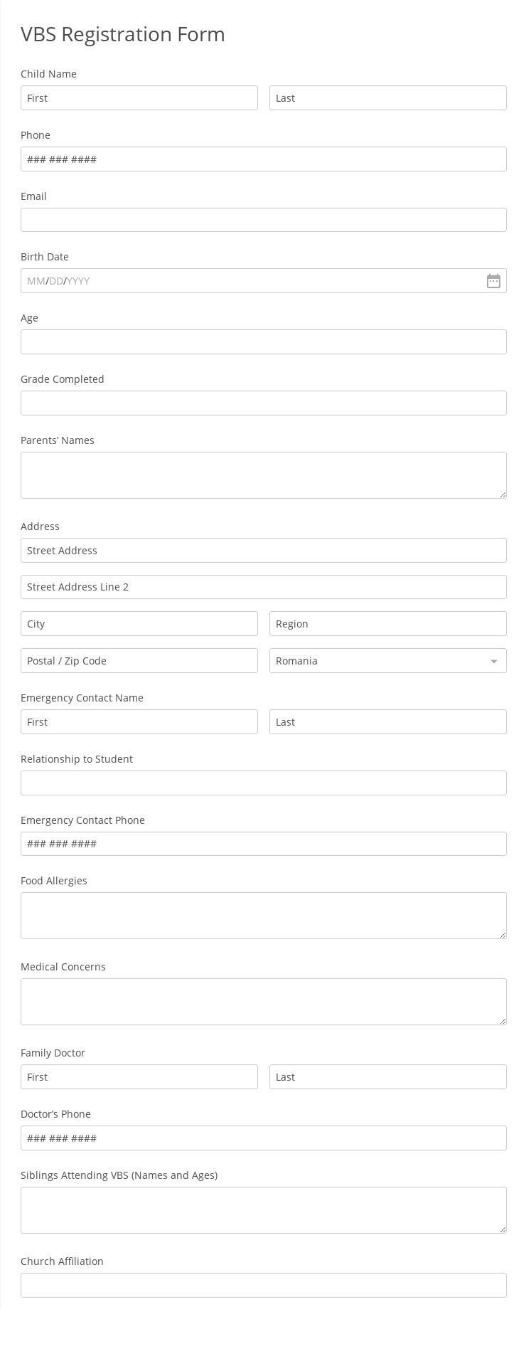 Vacation Bible School VBS Registration Form Template