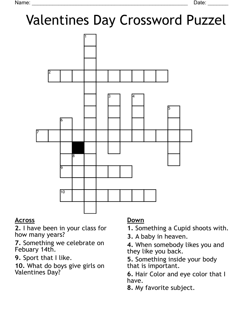 Printable Valentine Crossword Puzzles