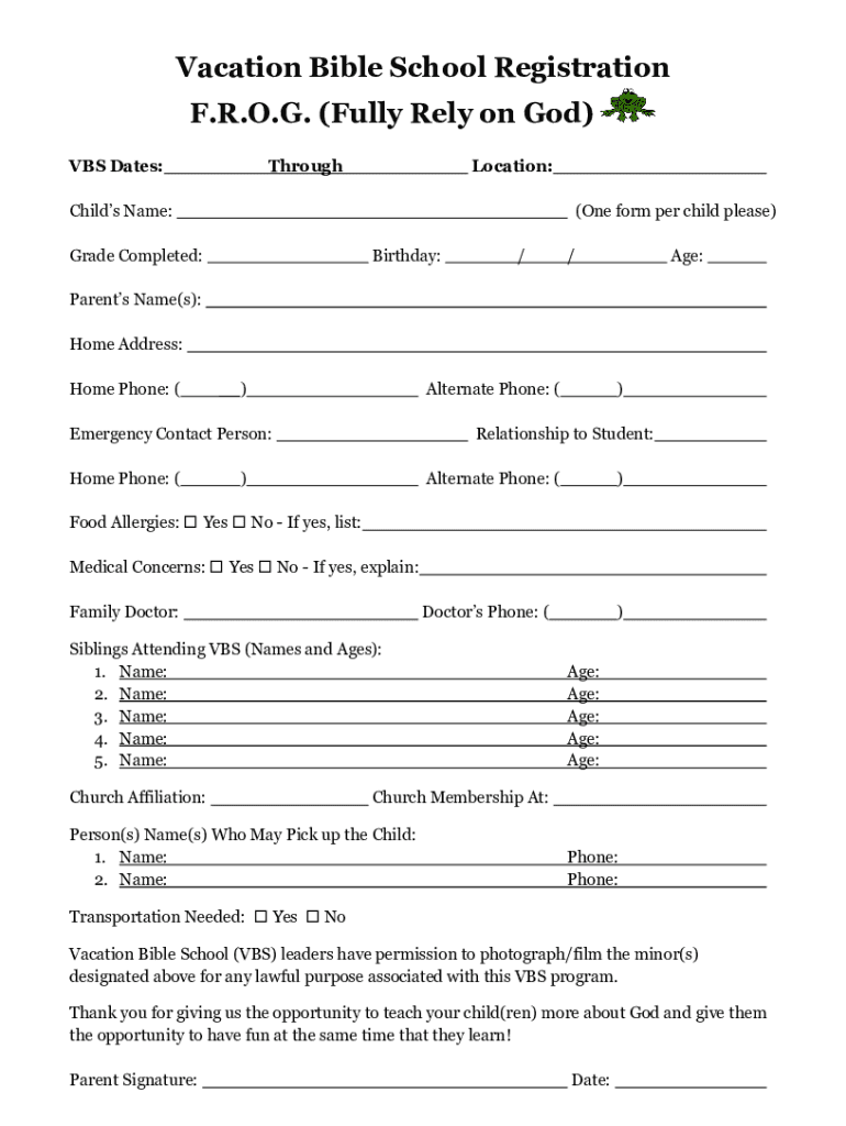 VBS Registration Form Fill Online Printable Fillable Blank 