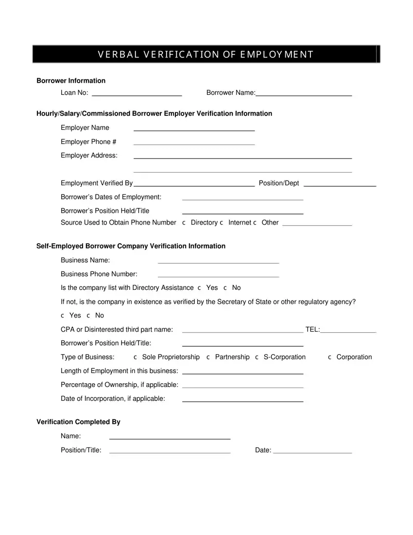 Printable Verification Of Employment Form