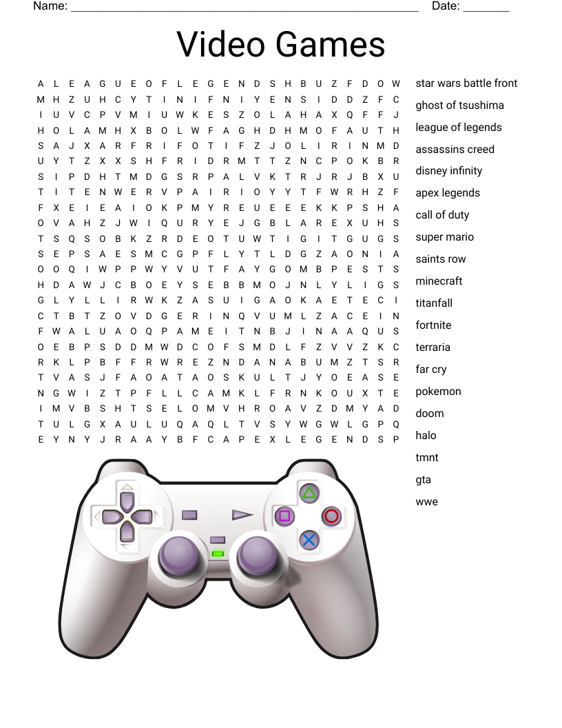 Video Games Crossword WordMint