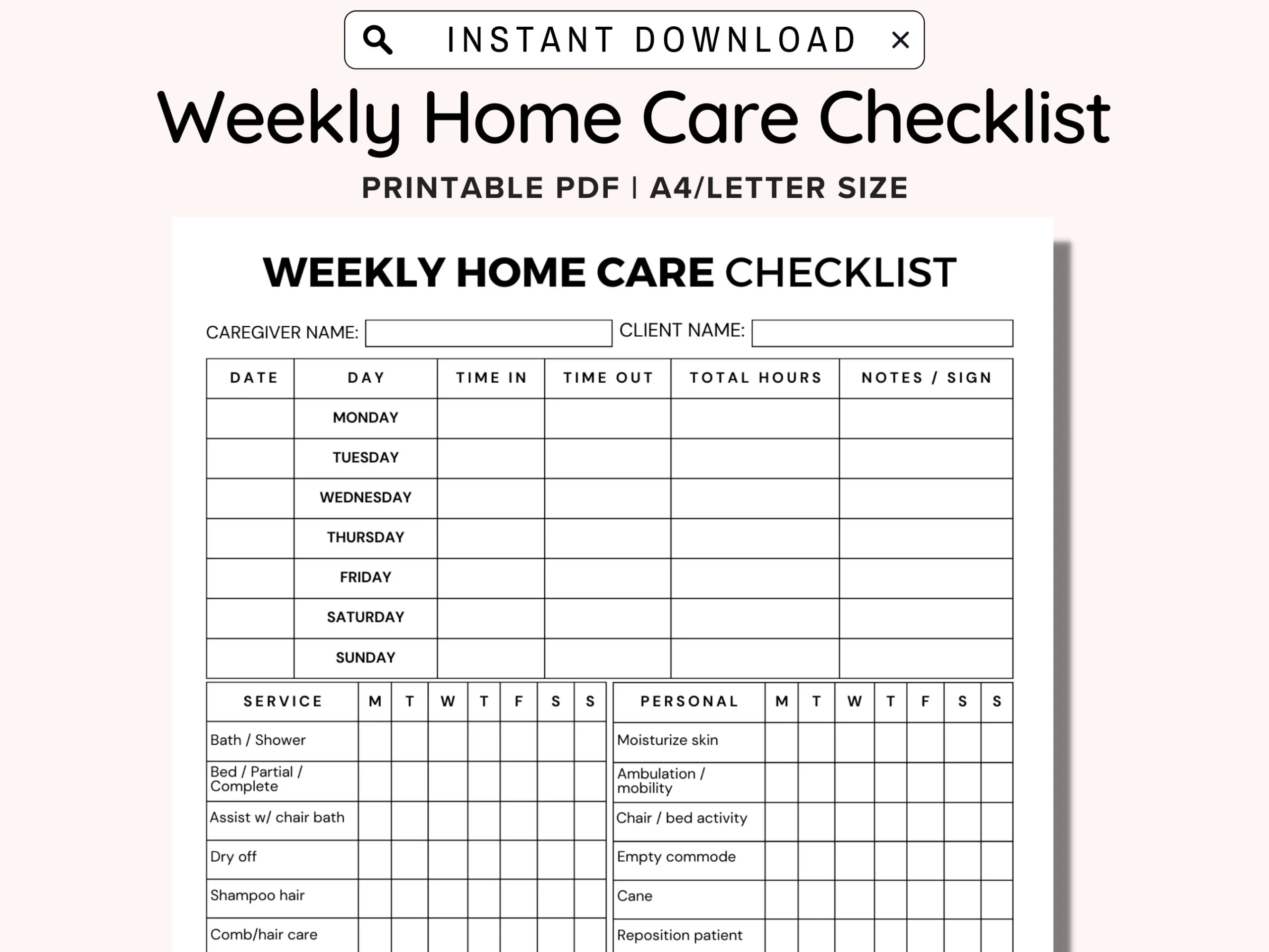 Weekly Home Care Checklist Printable Monday Start Caregiving 