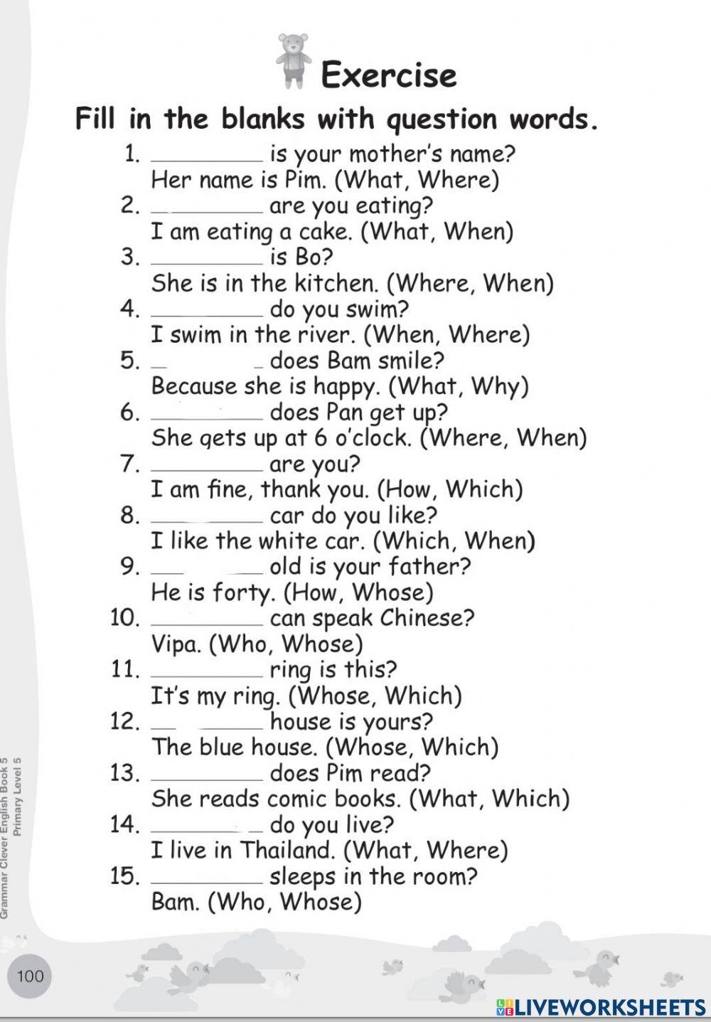 WH Questions Free Interactive Worksheets 2279074