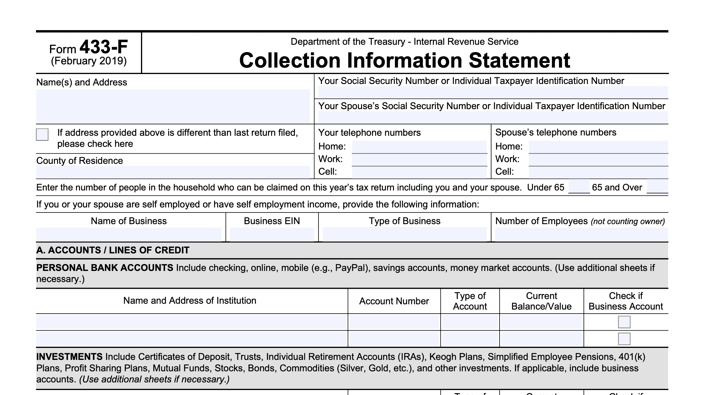 Where Do I Mail Irs Form 433 F Printable