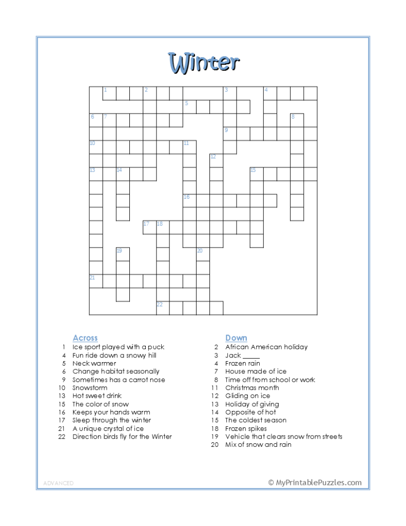 Printable Crossword Puzzles Middle School