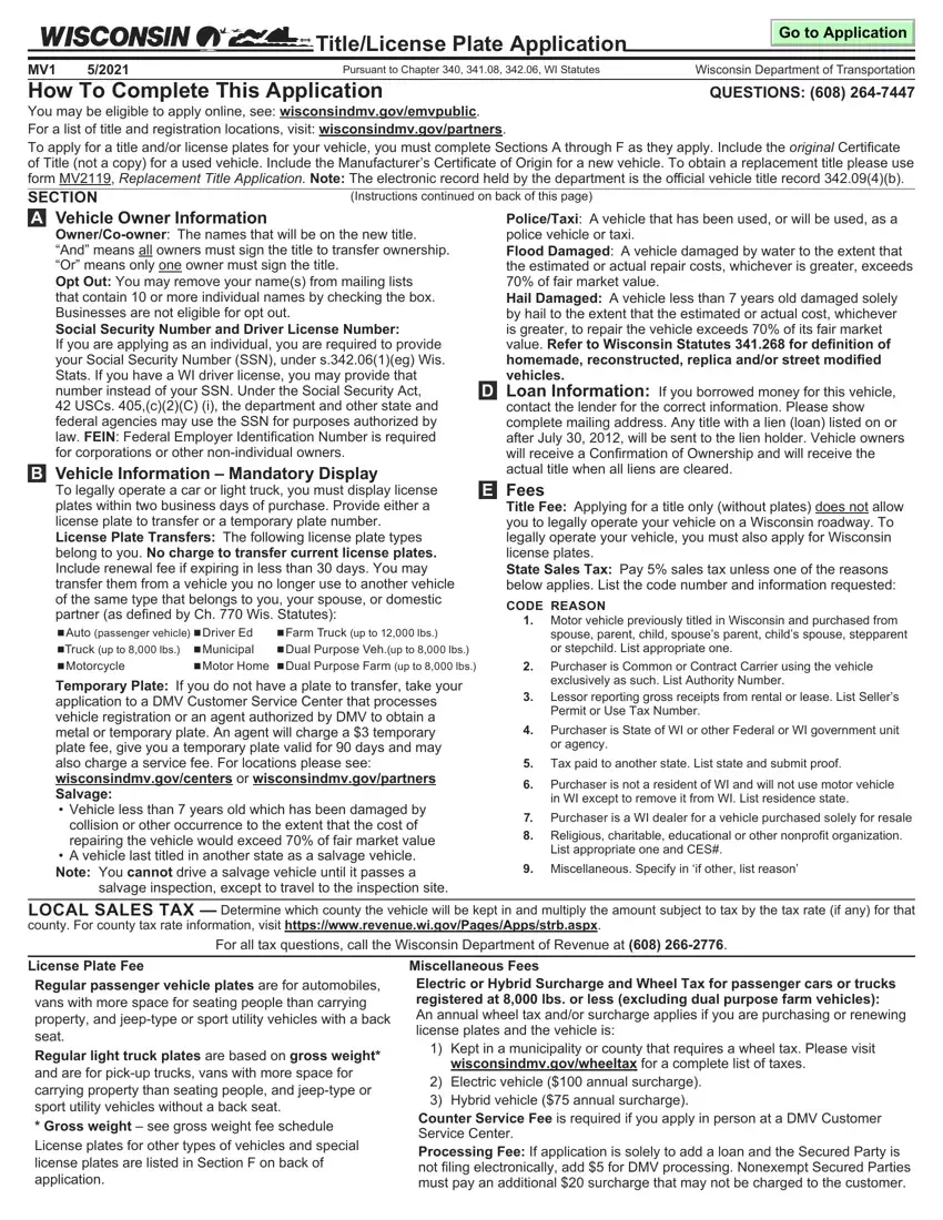 Wisconsin Dmv Mv1 Form Fill Out Printable PDF Forms